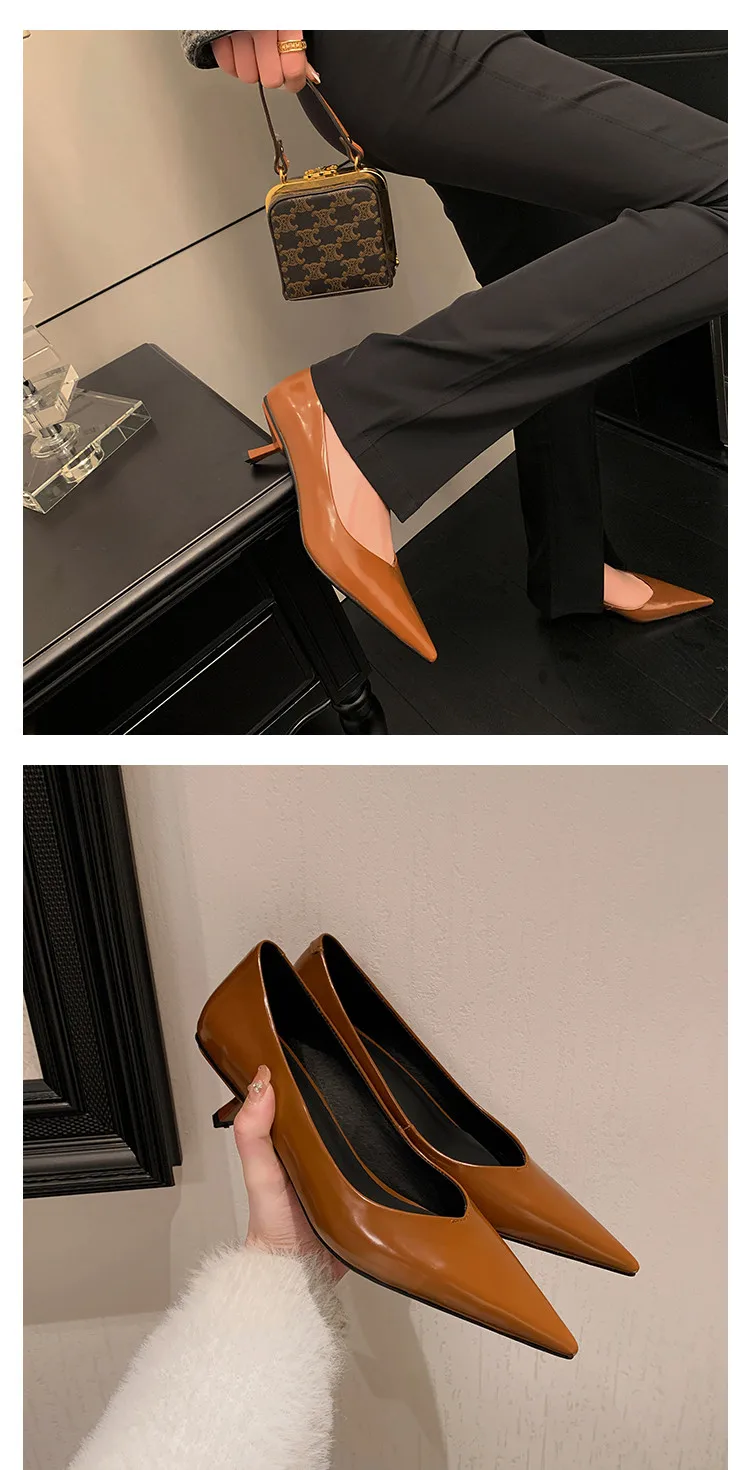 MKKHOU Fashion Pumps New High Quality Real Leather Simple Pointed Shallow Elegant High Heels Daily Commuter Women Shoes