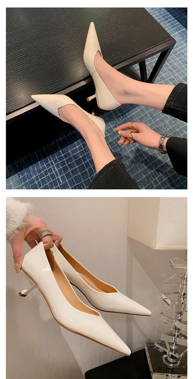 MKKHOU Fashion Pumps New High Quality Real Leather Simple Pointed Shallow Elegant High Heels Daily Commuter Women Shoes