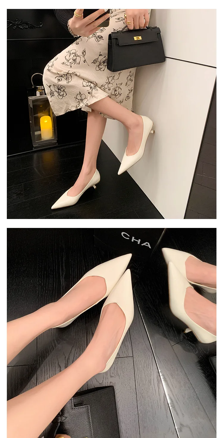 MKKHOU Fashion Pumps New High Quality Real Leather Simple Pointed Shallow Elegant High Heels Daily Commuter Women Shoes