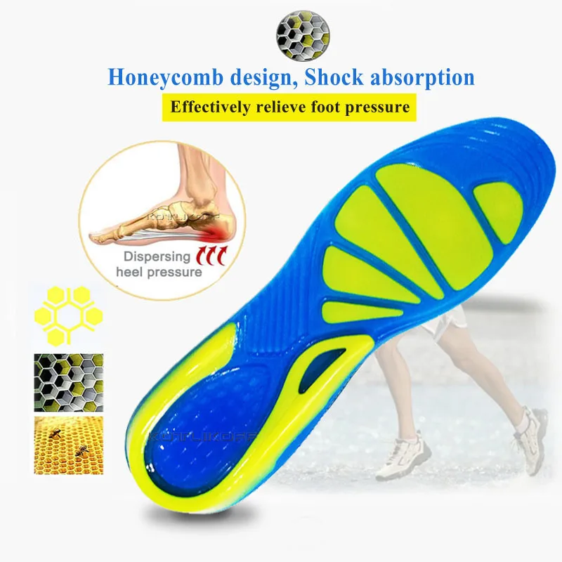 Sport Running Silicone Gel Insoles For Feet Man Women Massaging Shock Absorption Orthopedic Soles Relieve Heel Spur Pain Pad