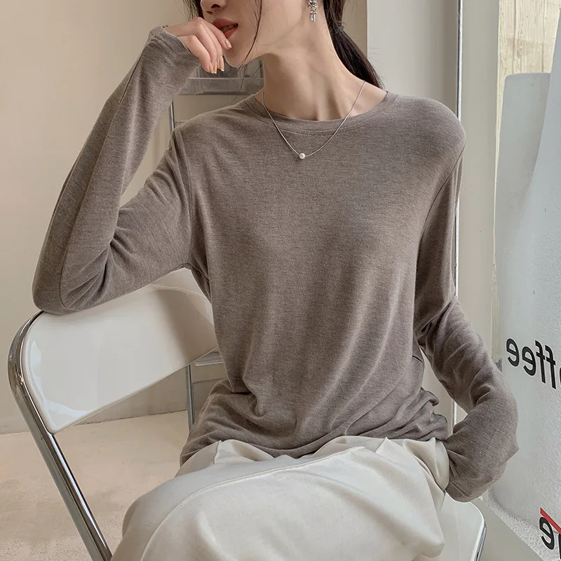 Soft Viscose Knitted Woman T-shirts Vintage Casual Loose Long Sleeve Harajuku Streetwear Women Tops 122723WTA