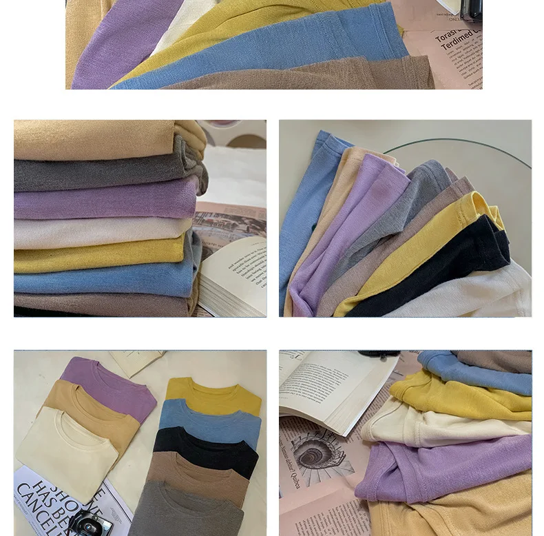 Soft Viscose Knitted Woman T-shirts Vintage Casual Loose Long Sleeve Harajuku Streetwear Women Tops 122723WTA