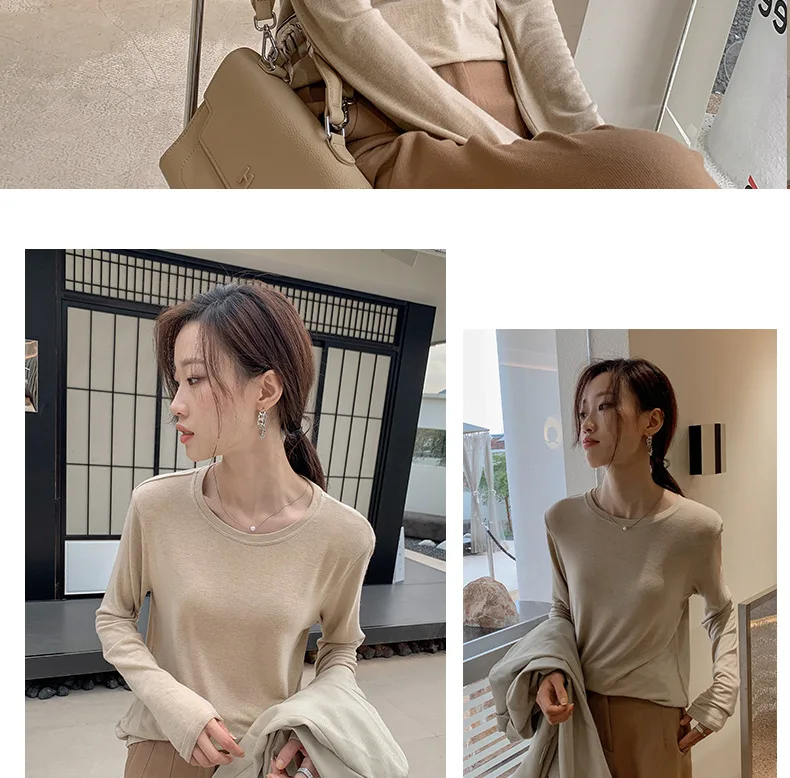 Soft Viscose Knitted Woman T-shirts Vintage Casual Loose Long Sleeve Harajuku Streetwear Women Tops 122723WTA