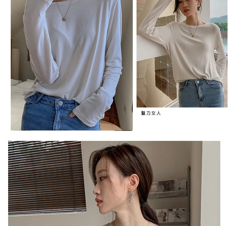 Soft Viscose Knitted Woman T-shirts Vintage Casual Loose Long Sleeve Harajuku Streetwear Women Tops 122723WTA