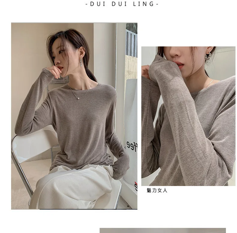 Soft Viscose Knitted Woman T-shirts Vintage Casual Loose Long Sleeve Harajuku Streetwear Women Tops 122723WTA