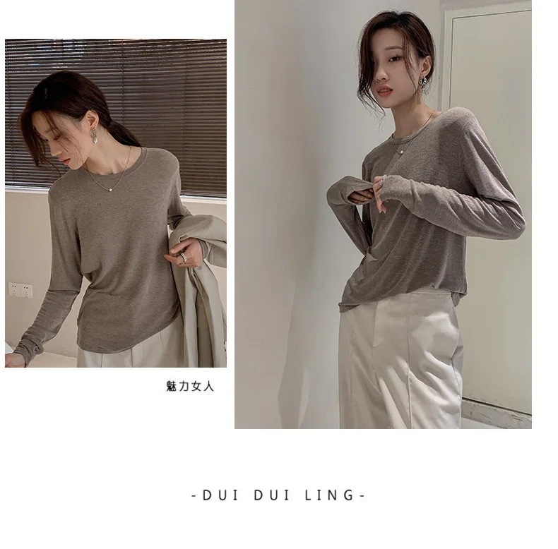 Soft Viscose Knitted Woman T-shirts Vintage Casual Loose Long Sleeve Harajuku Streetwear Women Tops 122723WTA
