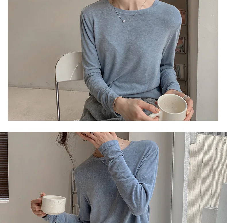 Soft Viscose Knitted Woman T-shirts Vintage Casual Loose Long Sleeve Harajuku Streetwear Women Tops 122723WTA