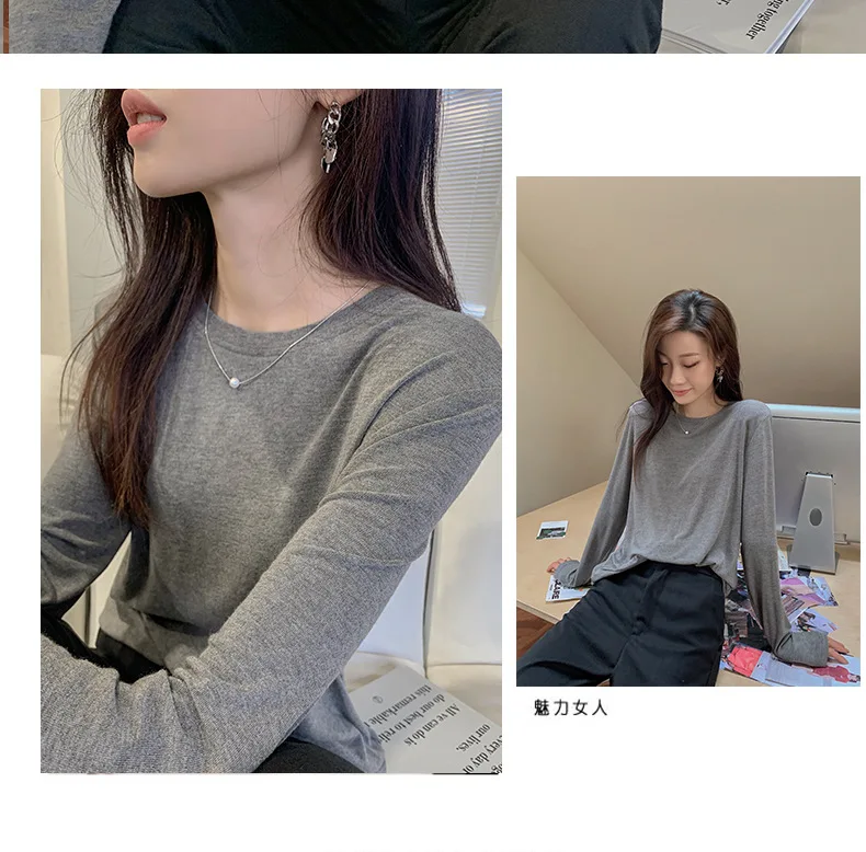 Soft Viscose Knitted Woman T-shirts Vintage Casual Loose Long Sleeve Harajuku Streetwear Women Tops 122723WTA