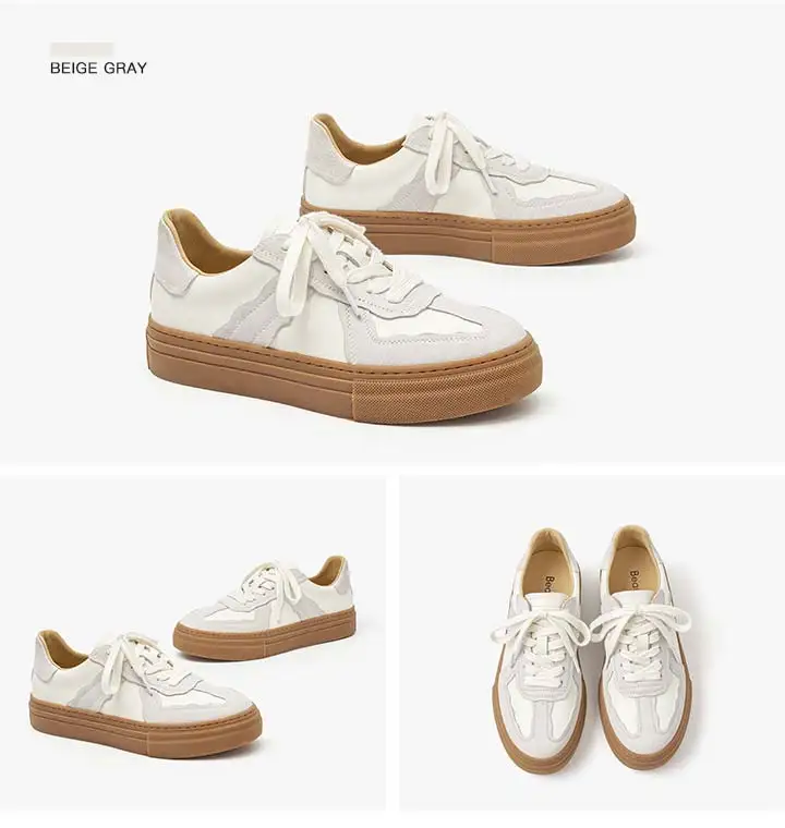 BeauToday Casual Sneakers Women Genuine Leather Patchwork Lace-Up Versatile 2023 Autumn Board Shoes Ladies Flats Handmade A29816