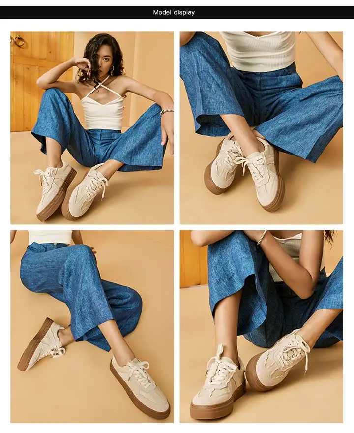 BeauToday Casual Sneakers Women Genuine Leather Patchwork Lace-Up Versatile 2023 Autumn Board Shoes Ladies Flats Handmade A29816