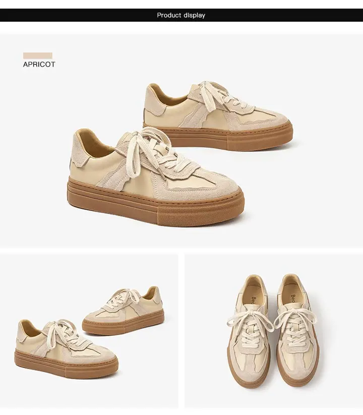 BeauToday Casual Sneakers Women Genuine Leather Patchwork Lace-Up Versatile 2023 Autumn Board Shoes Ladies Flats Handmade A29816