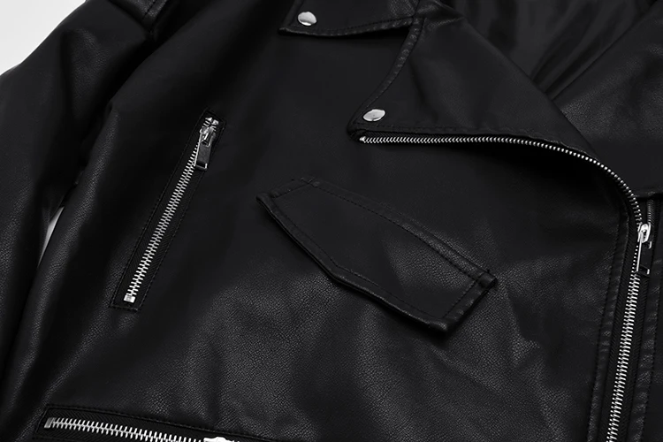 Fitaylor PU Faux Leather Jacket Women Loose Sashes Casual Biker Jackets Outwear Female Tops BF Style Black Leather Jacket Coat