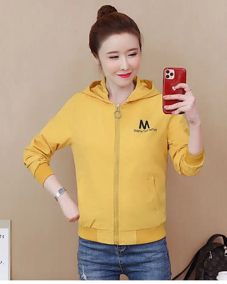 2025 New Women's Jacket Autumn Windbreaker Famale Long Sleeve Hooded Short Coat Zipper Casual Loose Basic Jacket Outerwear