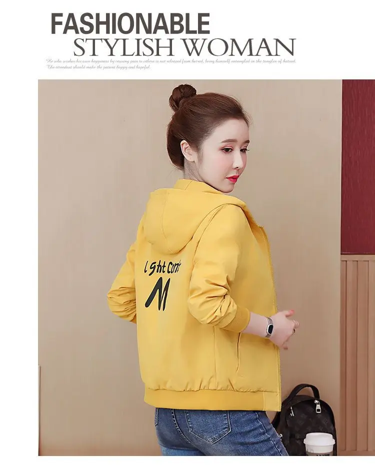 2025 New Women's Jacket Autumn Windbreaker Famale Long Sleeve Hooded Short Coat Zipper Casual Loose Basic Jacket Outerwear