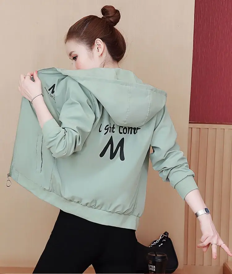 2025 New Women's Jacket Autumn Windbreaker Famale Long Sleeve Hooded Short Coat Zipper Casual Loose Basic Jacket Outerwear