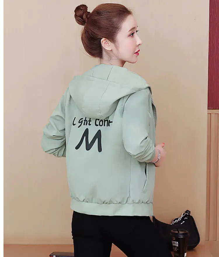 2025 New Women's Jacket Autumn Windbreaker Famale Long Sleeve Hooded Short Coat Zipper Casual Loose Basic Jacket Outerwear