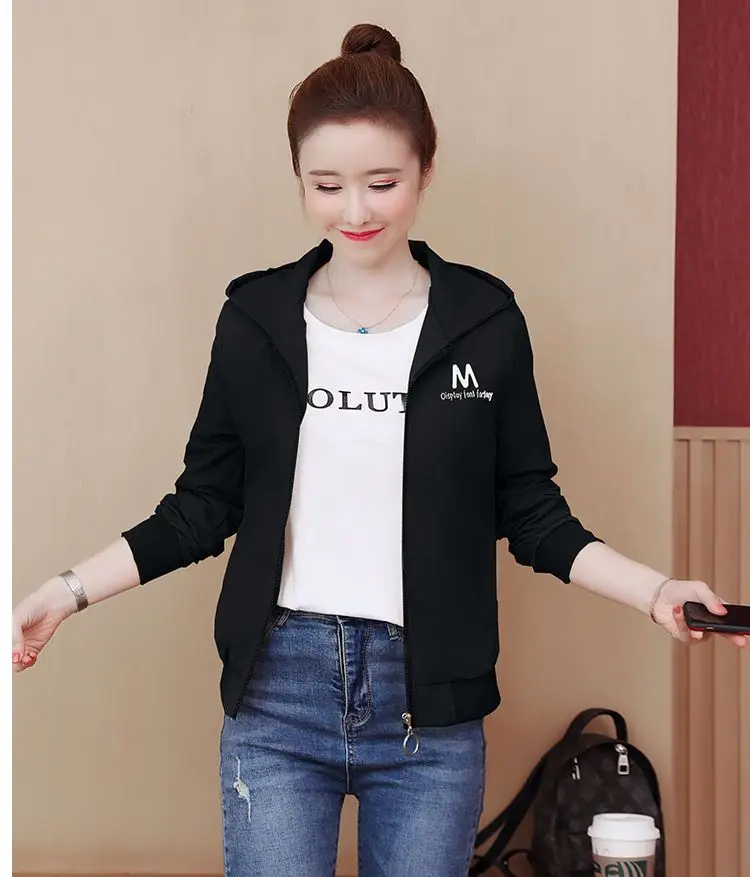 2025 New Women's Jacket Autumn Windbreaker Famale Long Sleeve Hooded Short Coat Zipper Casual Loose Basic Jacket Outerwear