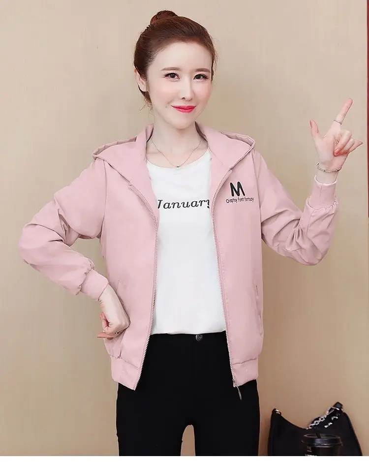 2025 New Women's Jacket Autumn Windbreaker Famale Long Sleeve Hooded Short Coat Zipper Casual Loose Basic Jacket Outerwear