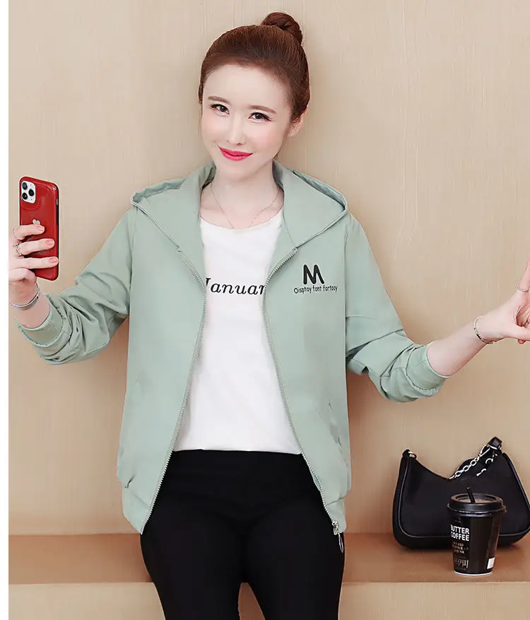 2025 New Women's Jacket Autumn Windbreaker Famale Long Sleeve Hooded Short Coat Zipper Casual Loose Basic Jacket Outerwear