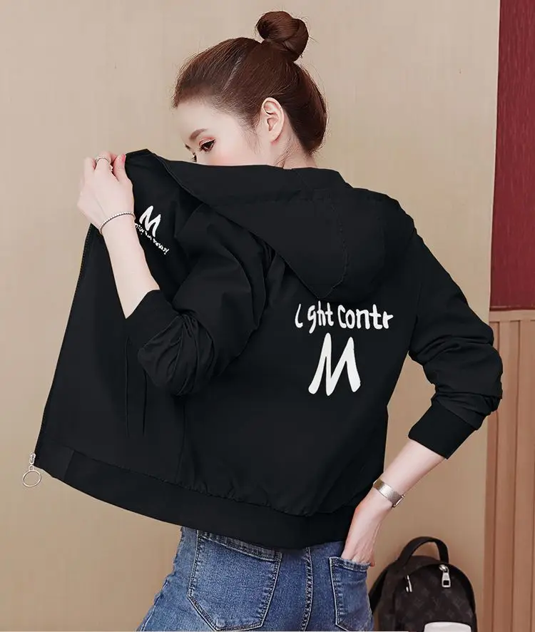 2025 New Women's Jacket Autumn Windbreaker Famale Long Sleeve Hooded Short Coat Zipper Casual Loose Basic Jacket Outerwear