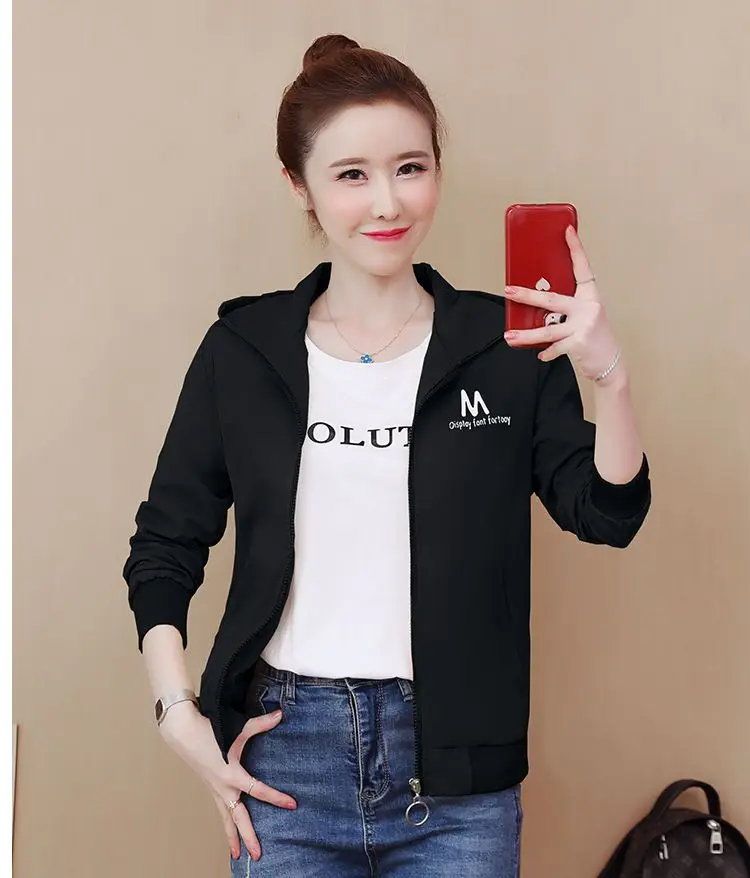 2025 New Women's Jacket Autumn Windbreaker Famale Long Sleeve Hooded Short Coat Zipper Casual Loose Basic Jacket Outerwear
