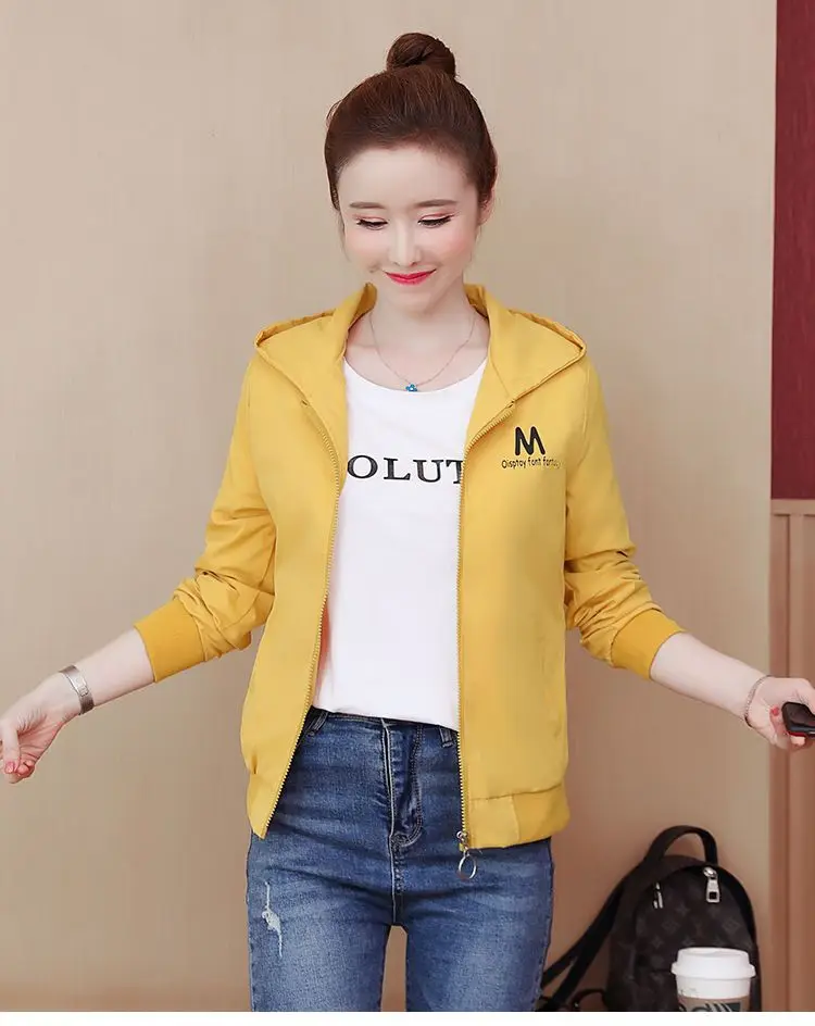 2025 New Women's Jacket Autumn Windbreaker Famale Long Sleeve Hooded Short Coat Zipper Casual Loose Basic Jacket Outerwear