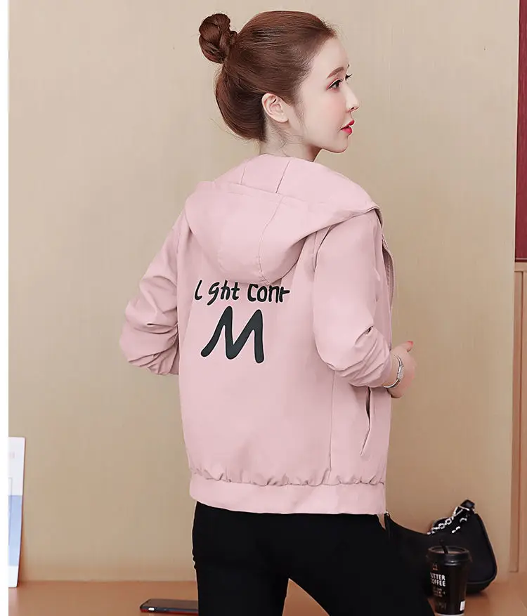 2025 New Women's Jacket Autumn Windbreaker Famale Long Sleeve Hooded Short Coat Zipper Casual Loose Basic Jacket Outerwear