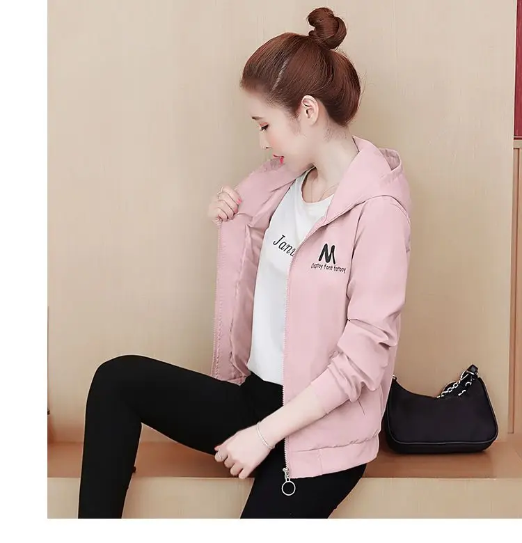 2025 New Women's Jacket Autumn Windbreaker Famale Long Sleeve Hooded Short Coat Zipper Casual Loose Basic Jacket Outerwear