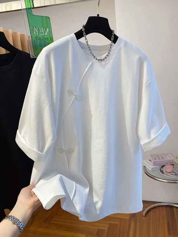 2024 Summer RoundNeck T Shirt Women New Chinese Style Short Sleeve T-shirt Fashion Loose Tops Casual Fashion Versatile T-shirt