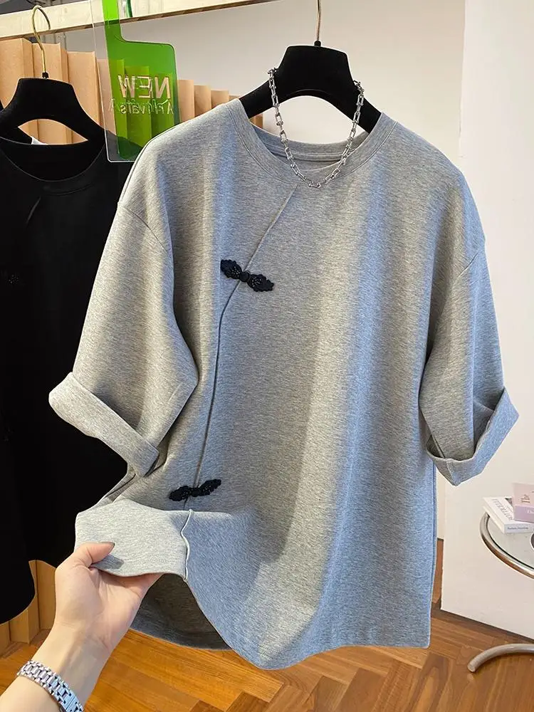 2024 Summer RoundNeck T Shirt Women New Chinese Style Short Sleeve T-shirt Fashion Loose Tops Casual Fashion Versatile T-shirt