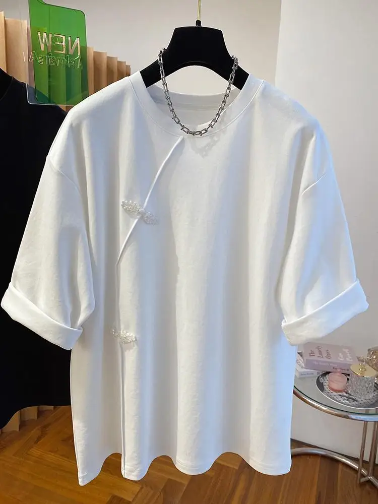 2024 Summer RoundNeck T Shirt Women New Chinese Style Short Sleeve T-shirt Fashion Loose Tops Casual Fashion Versatile T-shirt