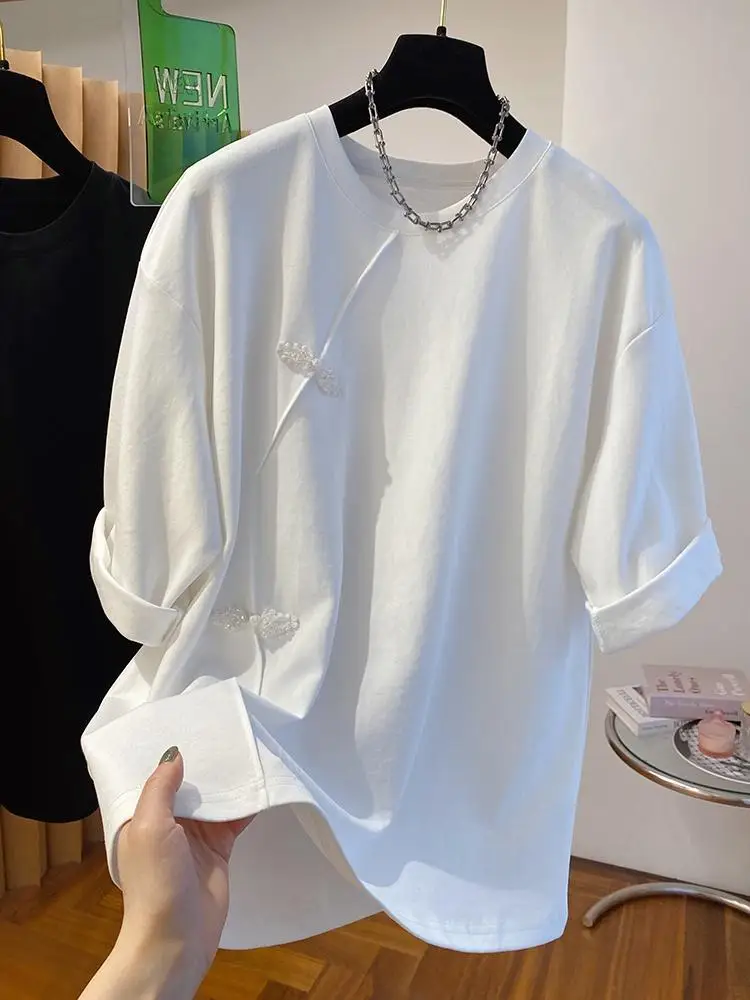 2024 Summer RoundNeck T Shirt Women New Chinese Style Short Sleeve T-shirt Fashion Loose Tops Casual Fashion Versatile T-shirt