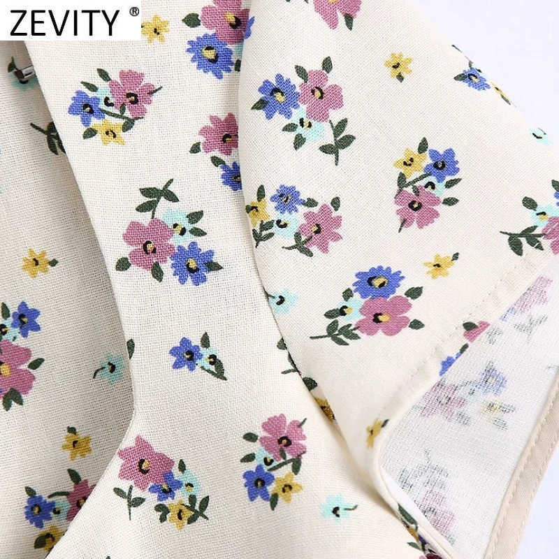 Women Vintage Square Collar Floral Print Short Shirt Double Breasted Casual Linen Blouses Lady Roupas Femininas Crop Tops LS9182
