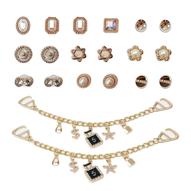 Shoe Charms DIY Diamond Pearl Chain Gemstone Decoration Buckle for Hole Shoe Charm Accessories Kids Party Girls Gift