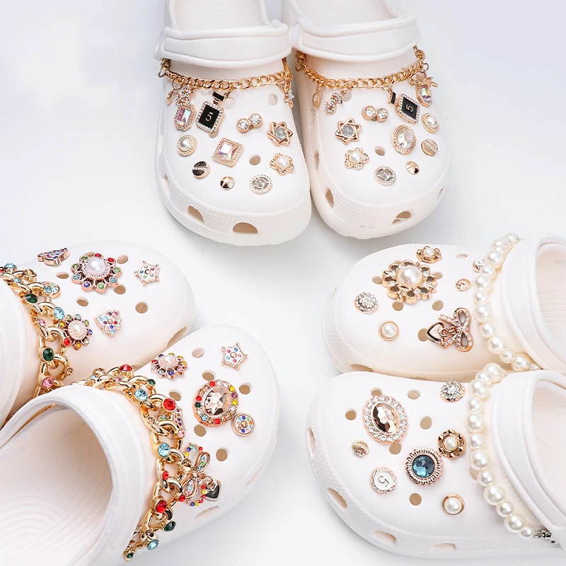 Shoe Charms DIY Diamond Pearl Chain Gemstone Decoration Buckle for Hole Shoe Charm Accessories Kids Party Girls Gift