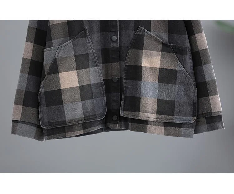 Amax luluE 2025 New Autumn Style Plaid Printed Jackets Hooded Woman Pockets Vintage Clothing Ladies Loose Casual Buttons Coats