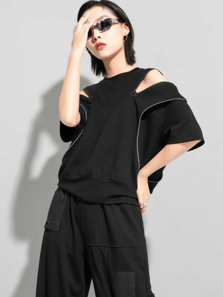 Amax luluE European 2025 Fashion Streetwear Women Sexy Off Shoulder Black Tees Casual Short Sleeve Tshirts Female Oversized Tops