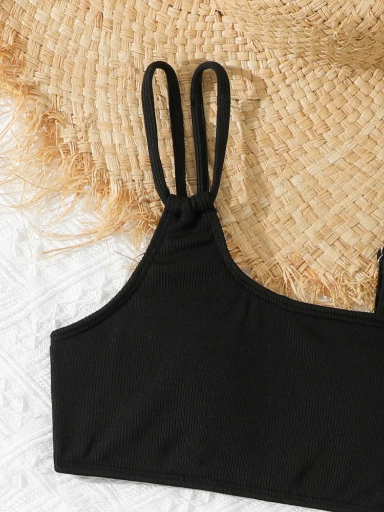 Girls Bikini Swimsuit 2026 New Solid Sling Bikinis Set Children Swimwear High Waist Three Piece Beach Bathing Suit Kids Swimming