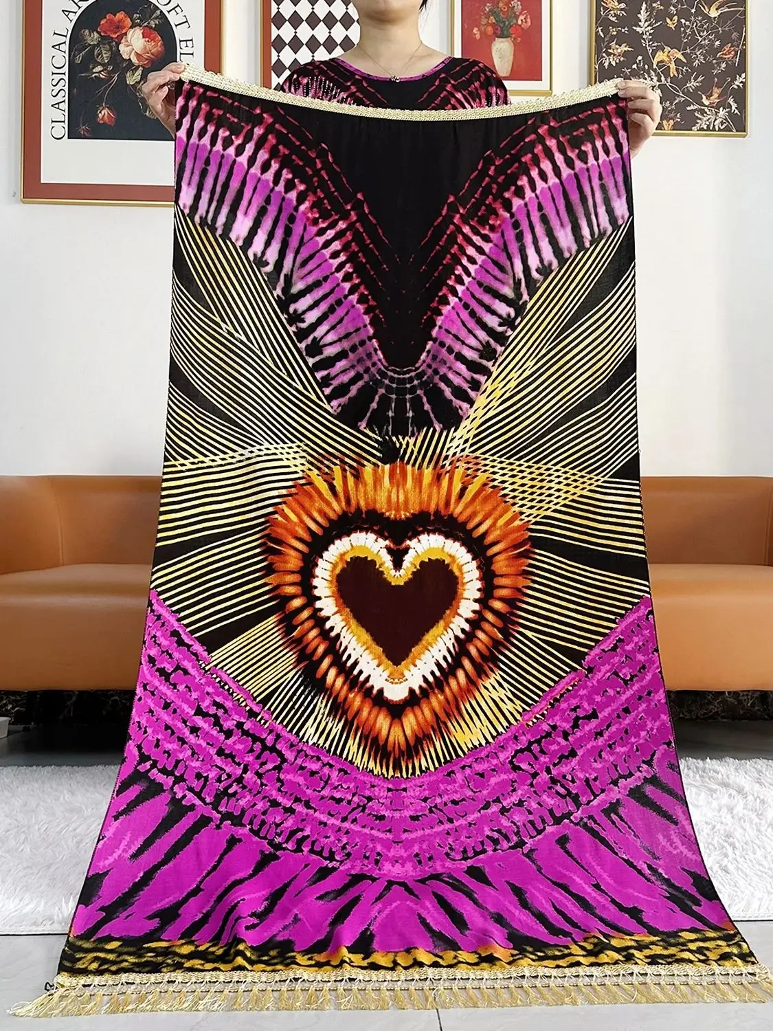 2024 Summer Party Dress Short Sleeve With Big Scarf Printing Floral Loose Boubou Maxi Islam Women African Abaya Clothing