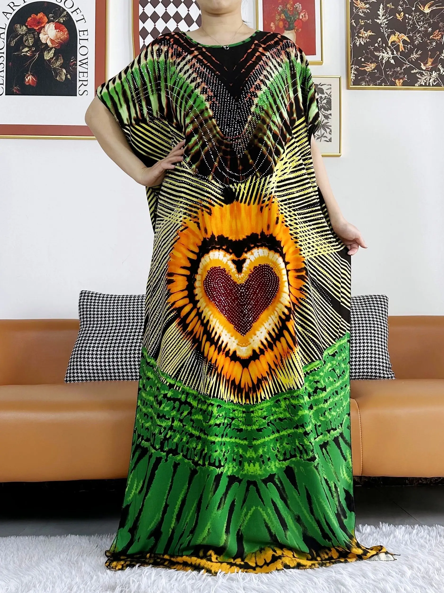 2024 Summer Party Dress Short Sleeve With Big Scarf Printing Floral Loose Boubou Maxi Islam Women African Abaya Clothing