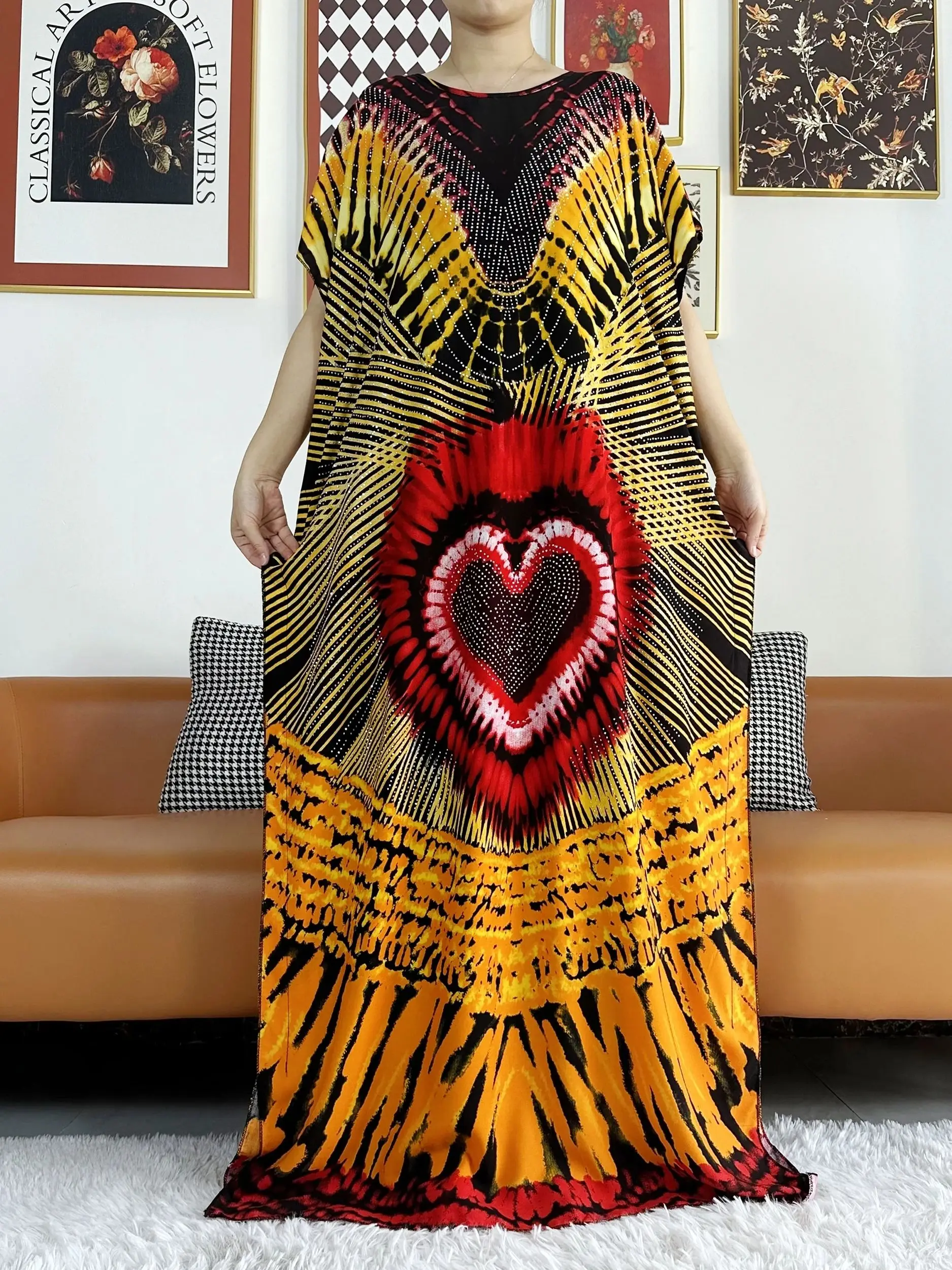 2024 Summer Party Dress Short Sleeve With Big Scarf Printing Floral Loose Boubou Maxi Islam Women African Abaya Clothing