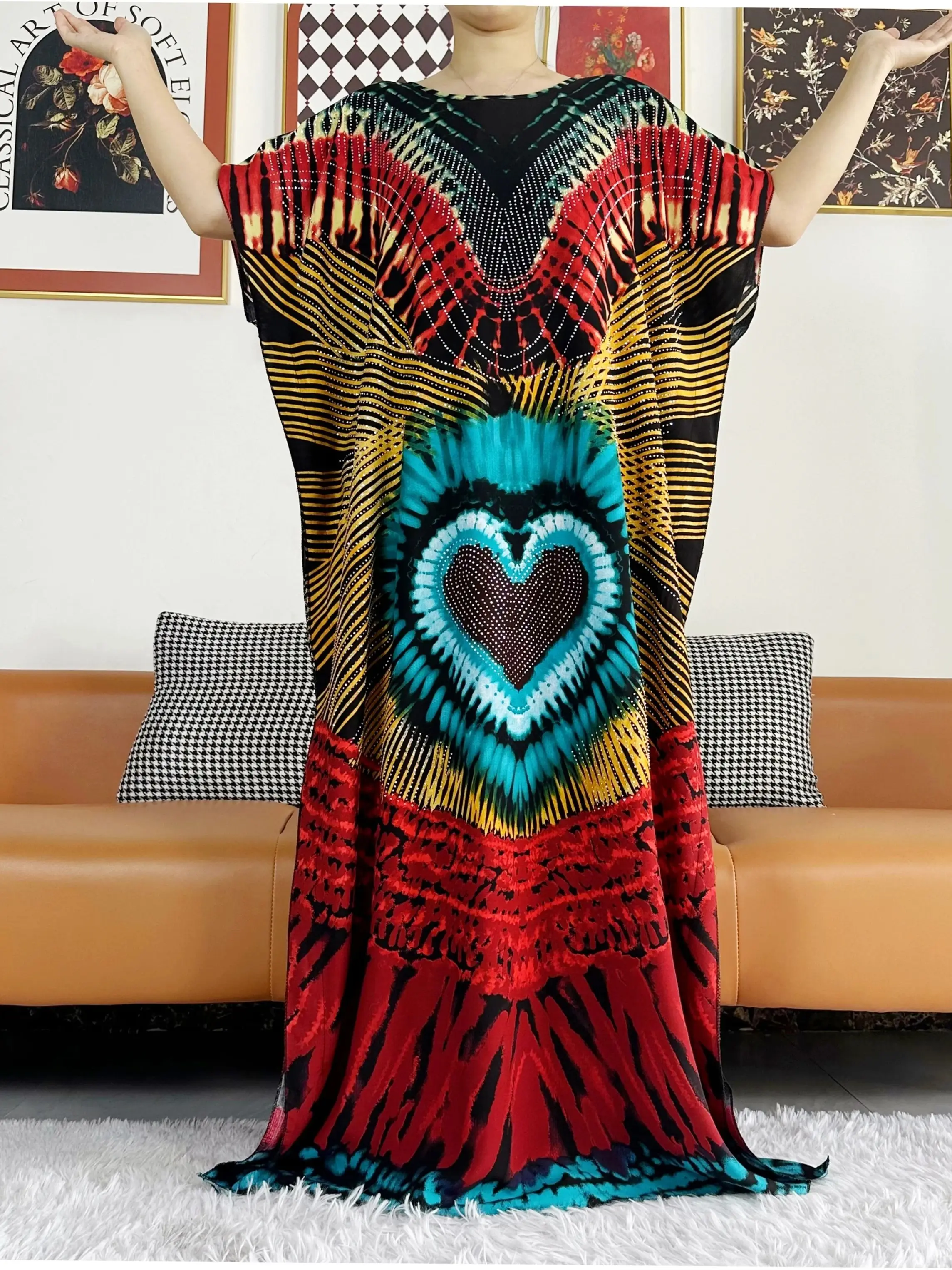 2024 Summer Party Dress Short Sleeve With Big Scarf Printing Floral Loose Boubou Maxi Islam Women African Abaya Clothing
