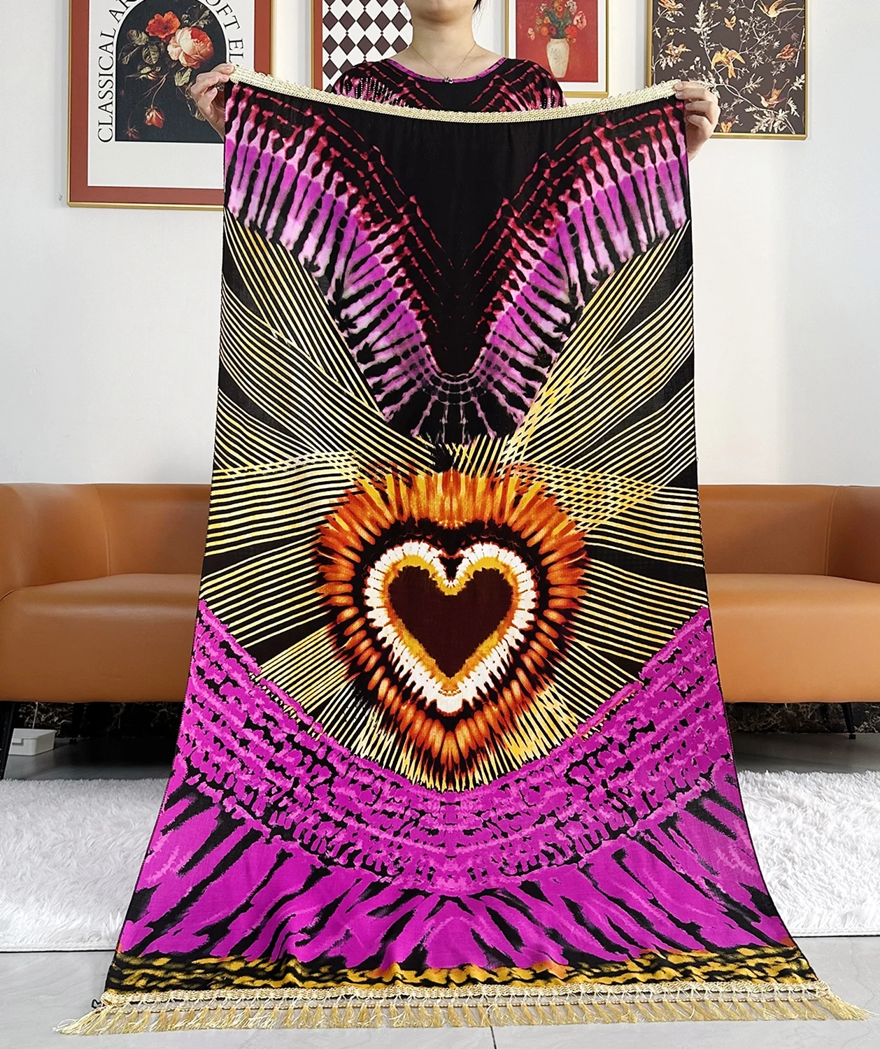 2024 Summer Party Dress Short Sleeve With Big Scarf Printing Floral Loose Boubou Maxi Islam Women African Abaya Clothing