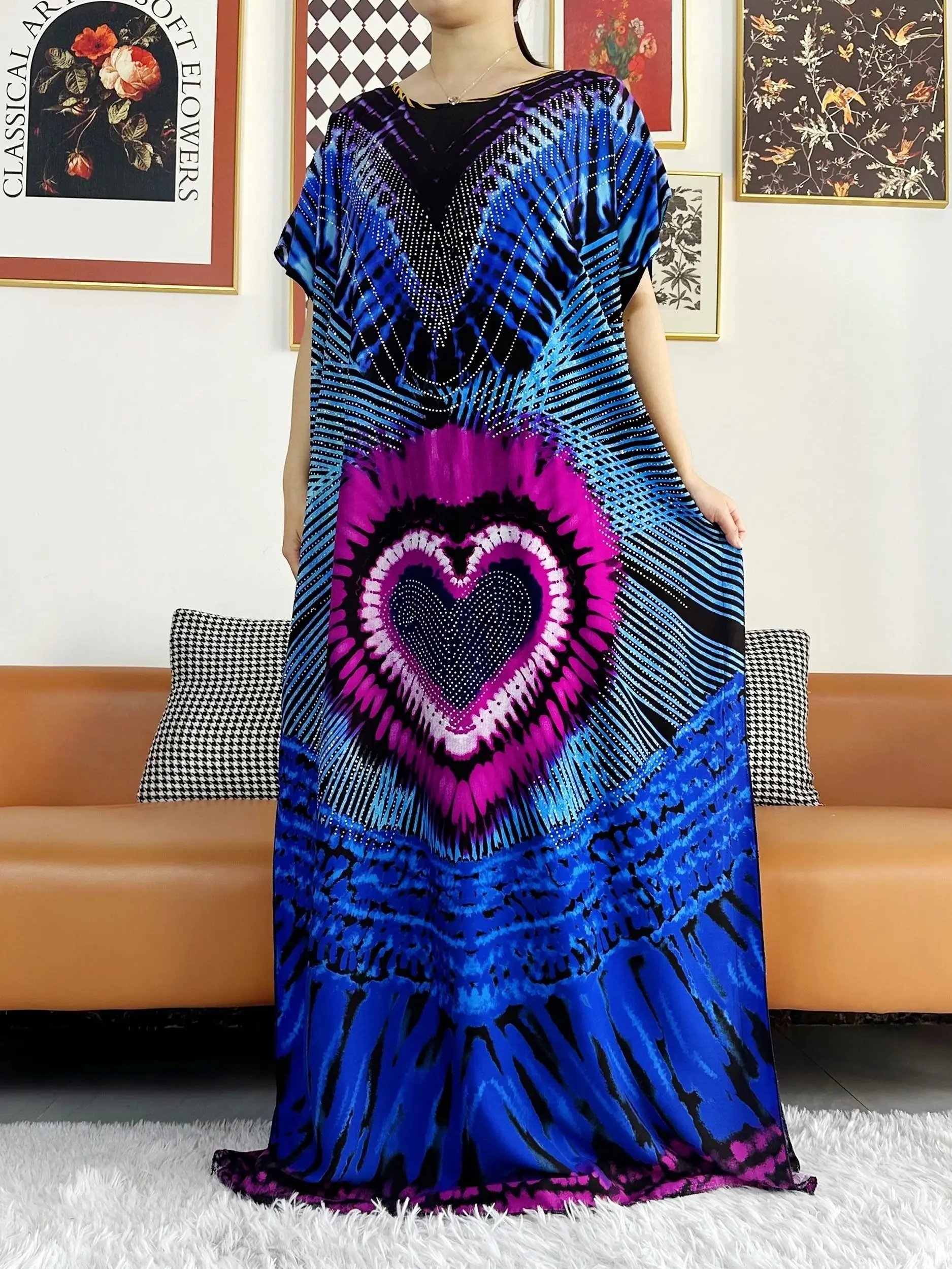 2024 Summer Party Dress Short Sleeve With Big Scarf Printing Floral Loose Boubou Maxi Islam Women African Abaya Clothing