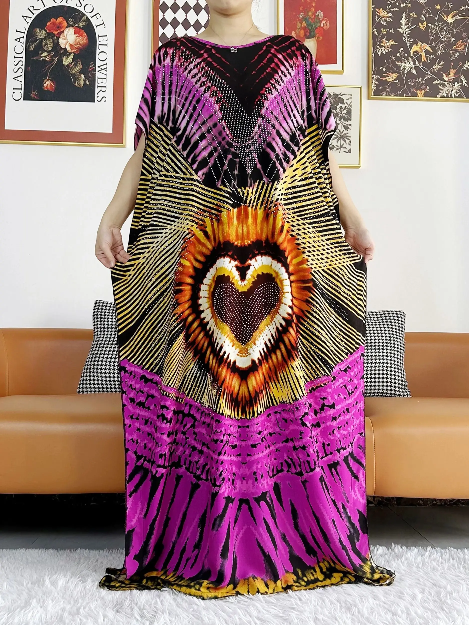 2024 Summer Party Dress Short Sleeve With Big Scarf Printing Floral Loose Boubou Maxi Islam Women African Abaya Clothing
