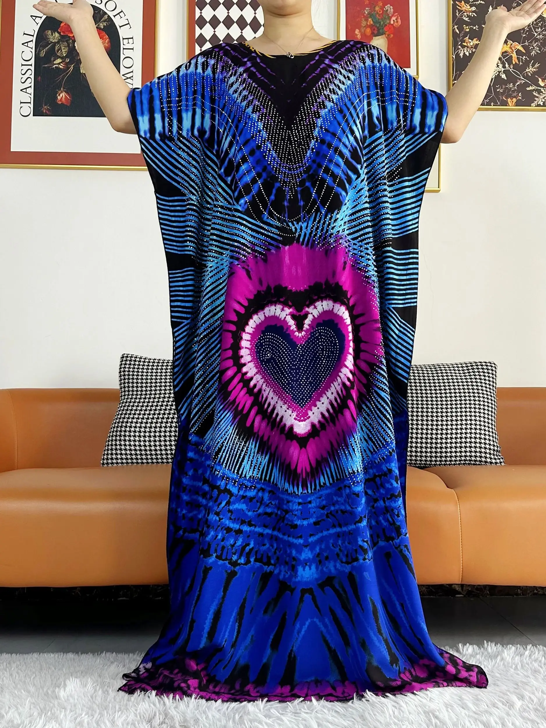 2024 Summer Party Dress Short Sleeve With Big Scarf Printing Floral Loose Boubou Maxi Islam Women African Abaya Clothing