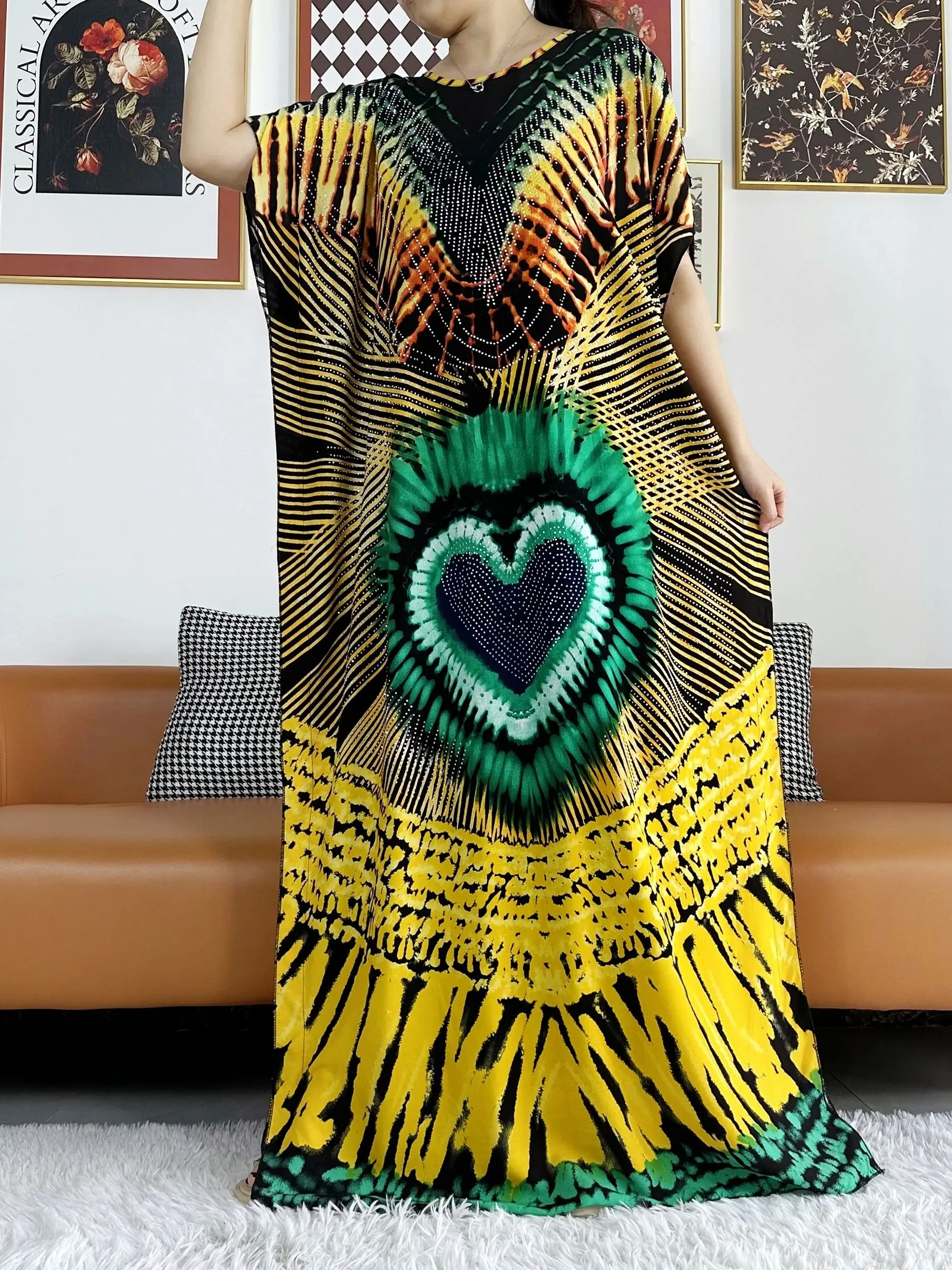 2024 Summer Party Dress Short Sleeve With Big Scarf Printing Floral Loose Boubou Maxi Islam Women African Abaya Clothing