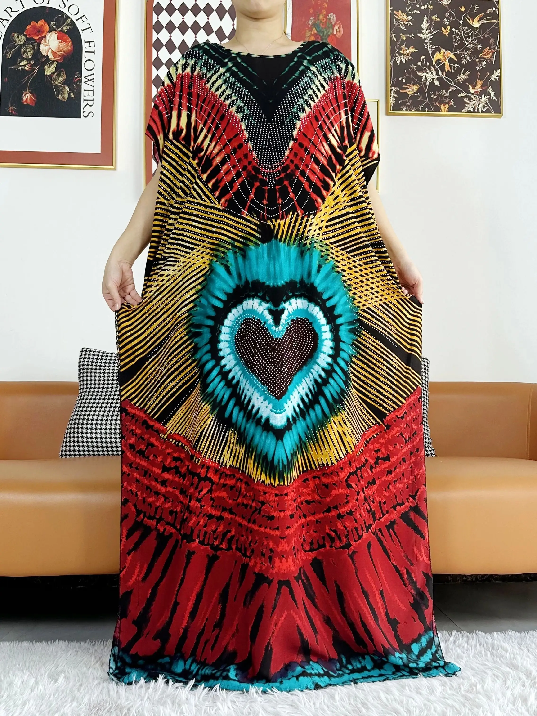 2024 Summer Party Dress Short Sleeve With Big Scarf Printing Floral Loose Boubou Maxi Islam Women African Abaya Clothing