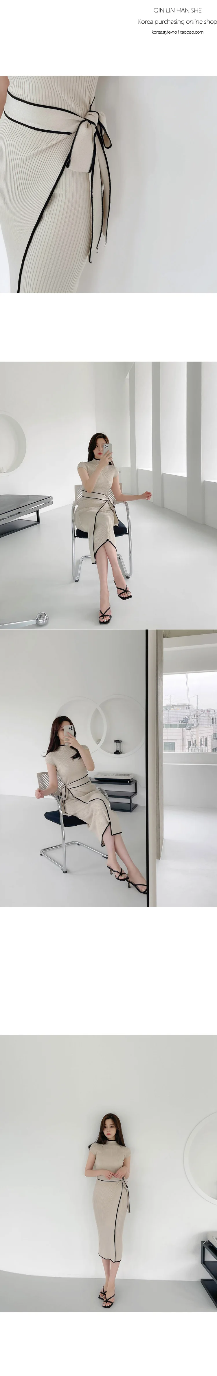 Elegant Knitted Dress Women Fall Winter New Warm Half Turtlenck Off shoulder Long Sleeve Sashes Bow Wrap Hip Sweatrer Robe Femme