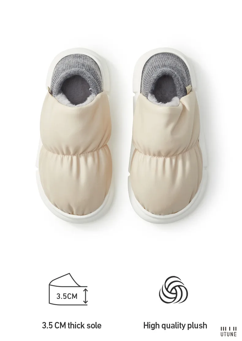 UTUNE Winter Women Slippers Anti-slip Indoor Warm Plush Waterproof Heel Shoes Comfortable Outdoor Casual Easy Walk Fashion